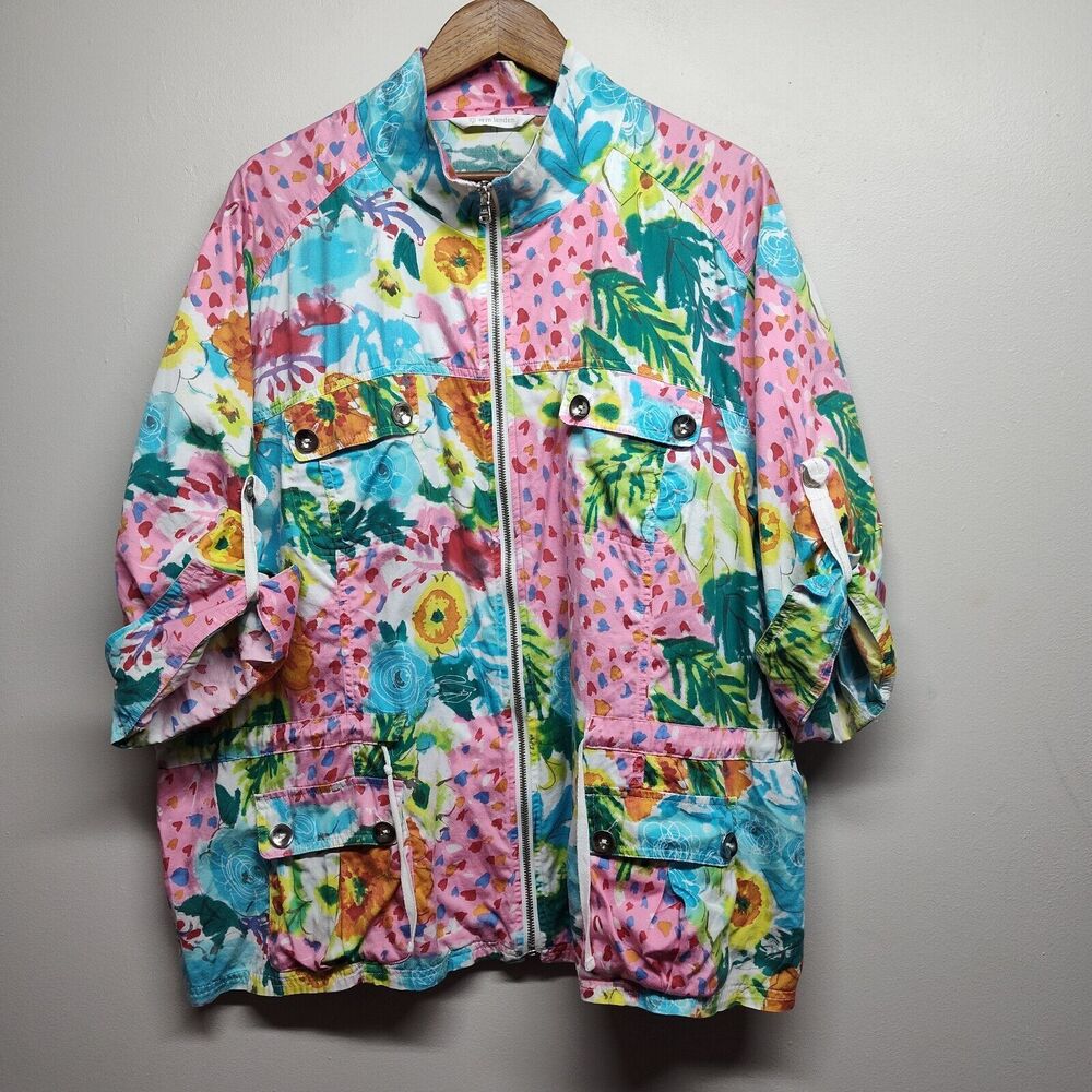 Erin London Light Jacket Women Plus Size 3X Multicolor Floral Full Zip Artsy